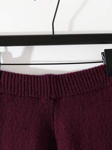 Qadelle Women's Solid Color V-Neck Long Sleeve Top And Pants Knitted 2 Pieces Set - Burgundy - View 6