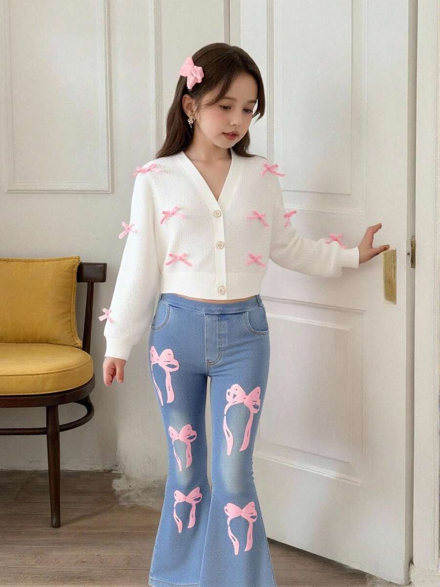 女童蝴蝶夹克和牛仔裤，秋冬 - 彩色 - 查看 1
