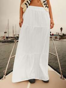 WESTFADE Embroidered Cotton High Waist Tiered Ruffle Maxi Skirt Fall, Autumn, Winter, Boho, Cowgirl, Casual, Cute, Western Wear For Women - White - View 2