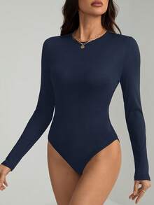 SHEIN Tall Women's All-Match Solid Color Long Sleeve Bodysuit, Versatile For Everyday Wear