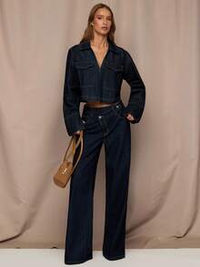 SHEIN BAE Women's Asymmetrical Waist Loose Fit Jeans - Dark Wash - View 6