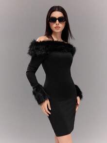 Sparklyn Teenager Mädchen Kuschelig Einschulter Patchwork Strick Figurbetontes Kleid für Herbst/Winter, zarte schulterfreie Gestaltung verleiht Vitalität, kuschelige & gestrickte Patchwork-Optik schafft mehrschichtige Textur, figurbetonter Schnitt schmeichelt der Silhouette, süß aber leicht, geeignet für verschiedene jugendliche Anlässe - Schwarz - Übersicht 6