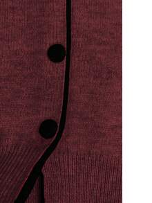 SHEIN Franclia Fashionable Blogger-Inspired Colorblock Loose Fit Crew Neck Sweater Jacket, European & American Style - Burgundy - View 4