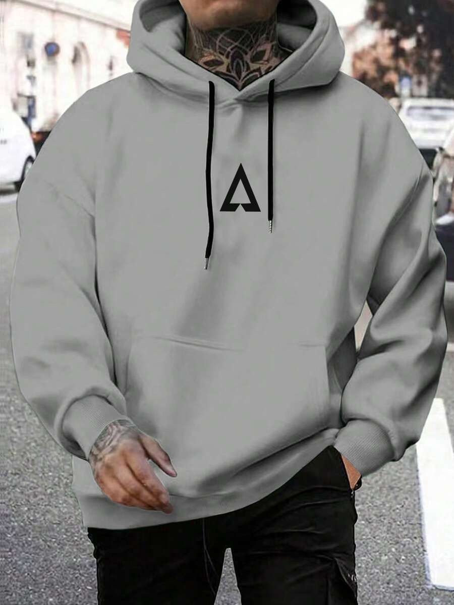 Manfinity Homme Herren Lässiger Geometrischer Muster Hoodie Sweatshirt, Herbst/Winter Grau Streetwear Hoodie, Alltägliche Lässig, Wochenendausflüge, Outdoor-Aktivitäten, Reiseexpeditionen, Entspannte Arbeitsumgebungen oder halbformelle Anlässe, Geschenk für Freund/Ehemann, Jahrestags- oder Weihnachtsgeschenk, Langarm-Oberteil - Hellgrau - Übersicht 1