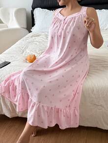 SHEIN Dream Adore Striped Bow Sleeveless Cute Plus Size Women Nightgown Pajamas Dress Sleep Wear Women Dress Momo Dress Night Gown Cute Nightgown Summer Night Gown - Multicolor - View 7