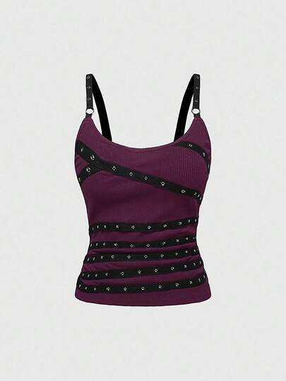 Grunge Punk Canotta da donna senza maniche, sexy e con schiena scoperta, con spalline a spaghetti, decorata con strass, adatta per l estate, spiaggia, laurea, Pasqua, concerti, vacanze a Nashville, festival musicali, rock