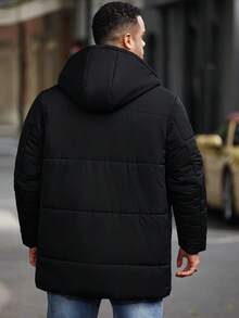 EGENSIO 男士休闲长款连帽羽绒服，冬季黑色男士夹克，男士冬季外套，男士外衣 - 黑色 - 查看 2
