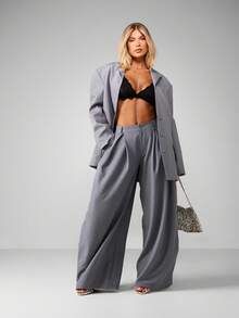 MISSGUIDED 高腰阔腿波点阔腿裤，适合职业商务场合 - 灰色 - 查看 3