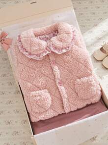 Souflis Souflis 2 Stücke Set: Lässige Jacke mit Fleecekragen und klassische normale Hose, geeignet für Schule, Ausflüge und zum Spielen, Mädchen-Kleinkind-Outfit, Baby-Winter-Sets für Mädchen, warme Baby-Mädchen-Kleidung, Kleinkind-Winterkleidung, 2 Stücke Baby-Set für Herbst und Winter