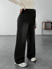 SHEIN Maternity Casual Loose Wide Leg Jeans, Blue