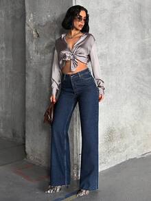 WOMEN CLASSIC HIGH WAIST STRAIGHT DARK BLUE JEAN - Dark Wash - View 6