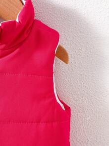 SHEIN Playful Pals Baby Girl Reversible Zipper Front Casual Vest Winter Jacket - Pink - View 6