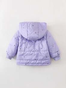SHEIN Playful Pals Baby Girl Cute & Fashionable Versatile Cherry Print Thickened Hooded Padded Coat, Suitable For Winter Daily Wear - Purple - View 2