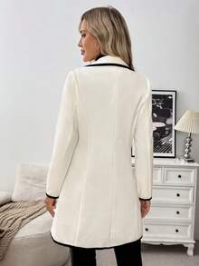 EMERY ROSE 女士优雅休闲通勤黑白拼接长款大衣 - 黑與白 - 查看 2