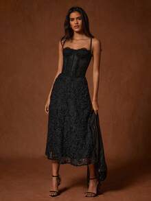Glamine Women's Elegant Versatile Mesh Embroidered 3D Flower Skirt - Black - View 5