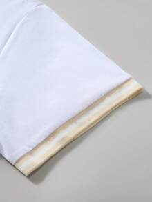 Manfinity Homme 男士休闲字母图案撞色滚边圆领短袖T恤，夏季男士短袖T恤，男士白色T恤，男士休闲T恤，男士撞色滚边T恤 - 白色 - 查看 6