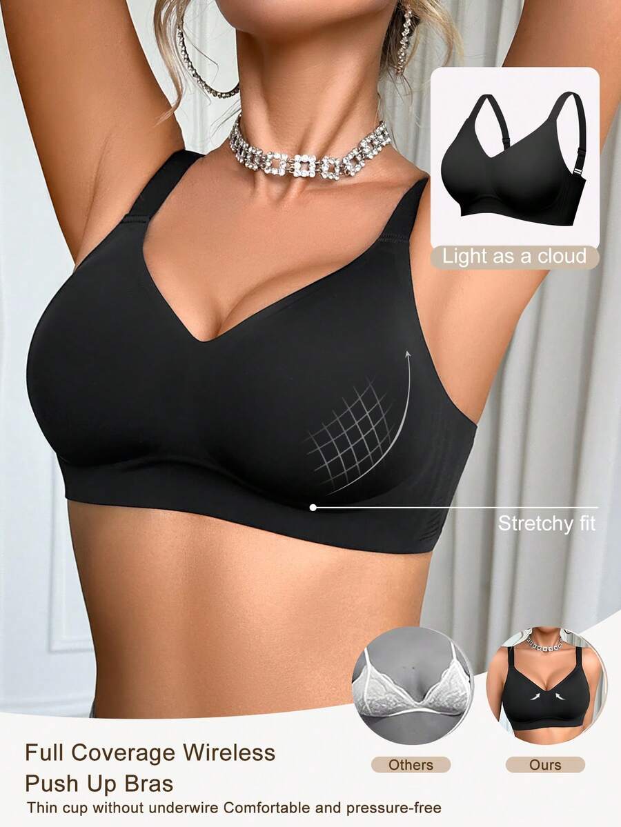 1pc Women's Minimalist Comfortable Seamless Jelly Gel Wireless Bra With Removable Pads - Black - View 1