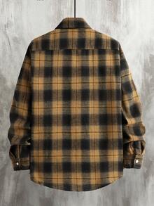 Manfinity Homme Men's Plaid Front Button Casual Long Sleeve Shirt, Grunge Streetwear, Mens Shirt Grunge Streetwear Men Shirt Men Shacket Mens Layered Shirts Plaid Jacket Men Old Money Daily Leisure, Weekend Trips, Outdoor Activities, Travel Expeditions, Relaxed Work Environments Or Semi-Formal Occasions,Boyfriend/Husband Gift, Anniversary Gift Christmas Outfits - Yellow - View 2