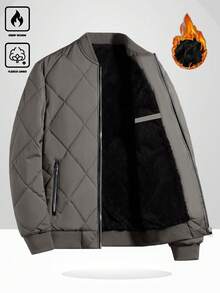 Manfinity Homme 宽松男士棒球领拉链绗缝飞行员夹克，长袖加厚羽绒服，冬季保暖内衬外套，复古风格，适合日常休闲、周末旅行、户外活动、探险旅行、轻松的工作环境或半正式场合，也是送给男友/丈夫、周年纪念日或圣诞节的理想礼物。 - 灰色 - 查看 3