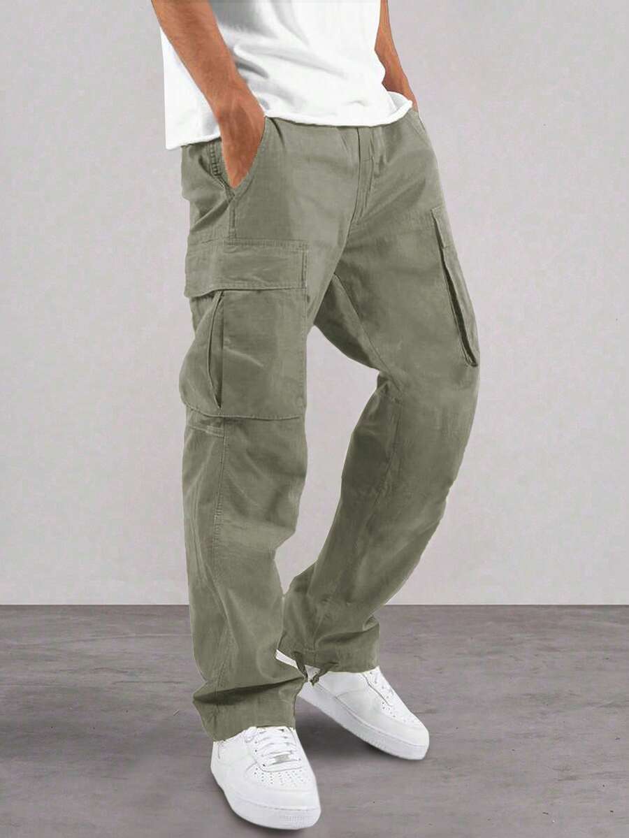 Manfinity Homme Men's Solid Color Cargo Pocket Straight Loose Casual Pants Men Cargo Pants Men Cargo Pants With Back Pocket Cargos For Men Manfinity Men Cargo Pants - Mint Green - View 1