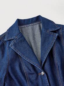 Sweetra 优雅休闲时尚女式牛仔连衣裙 - 藍色 - 查看 3