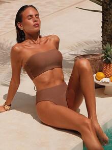 Swim Chiccia 2026 Special Fabric Women's Brown Side High Cut Halter Backless Tie Vacation Bikini Two Pieces Swimsuit, Spring/Summer - Coffee Brown - View 4