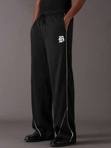 STYNVO Men's Letter Print Drawstring Waist Pocket Loose Fit Casual Sweatpants