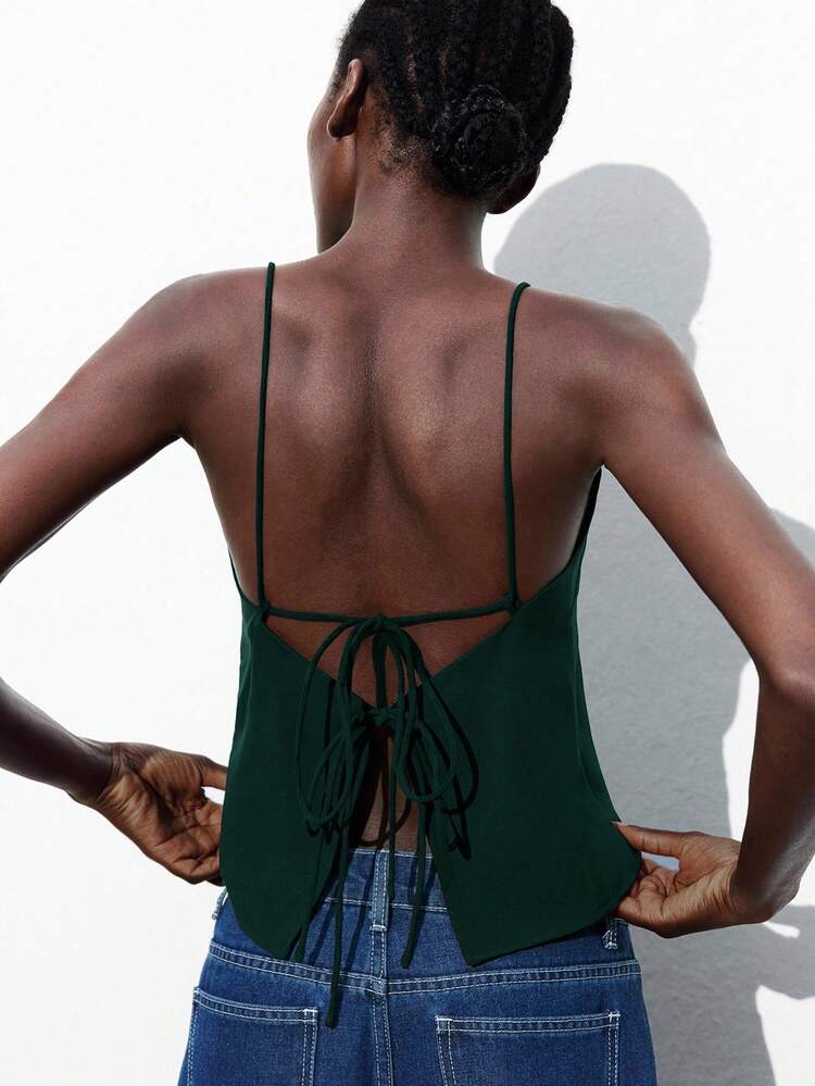 SHEIN Maija New Adjustable Back Strap Camisole Top, Elegant & Chic, Spring/Summer St Patrick's Day Women Easter Summer Easter Women Party Top Beach Summer Holiday Beach Vacation Summer Going Out Graduation
