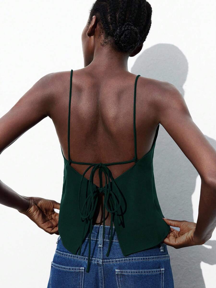 Maija 新款可调节后背吊带背心，优雅别致，春夏圣帕特里克节女装，复活节夏季派对上衣，海滩夏季假日海滩度假夏季外出毕业季 - 墨綠色 - 查看 1