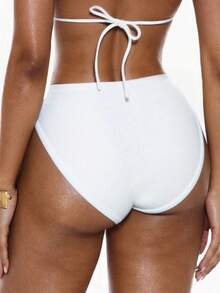 SHEIN Swim 2026 Spring/Summer New Solid White Waist Double Fabric Vacation Bikini Swimwear - White - View 7