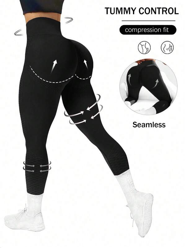 Gameset SHEIN Sport Leggings deportivos con cintura ancha sin costuras para mujer