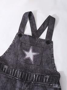 Tween Girls' Knit Star Print Overalls, Fashionable For Back To School, Personalized Outfit, Suitable For Spring, Summer, Autumn