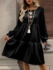 EMERY ROSE Lässiges, minimalistisches Urlaubskleid mit buntem Herzprint in Oversized-Passform, Rundhalsausschnitt, Damen Große Größen, Langarm, geeignet für Herbst/Winter, Büroalltag, Schwarzes Kleid - Verschiedenfarbig - Übersicht 5