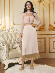 Omancia Jupe élégante et romantique à paillettes et à franges pour femmes, pour les fêtes, automne/hiver