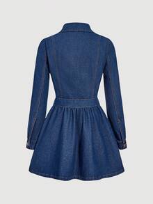 Sweetra 优雅休闲时尚女式牛仔连衣裙 - 藍色 - 查看 2