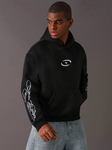 STYNVO Sudadera con capucha casual para hombres con bordado de letras, sudaderas con capucha gráficas negras de otoño/invierno, sudaderas con capucha negras para hombres, sudadera con capucha de estilo urbano, sudadera con capucha gráfica - Negro - Ver 1