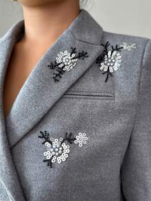 Gloray Blazer feminino cinza escuro com lantejoulas, elegante e moderno - Cinza - Ver 5