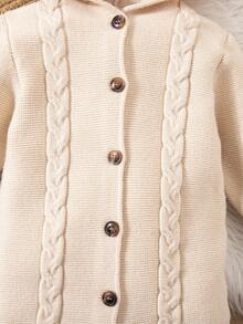 SHEIN Baby Girl Solid Color Cable Front Button Hooded Sweater Jumpsuit - Multicolor - View 5