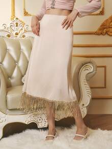 Omancia Jupe élégante et romantique à paillettes et à franges pour femmes, pour les fêtes, automne/hiver