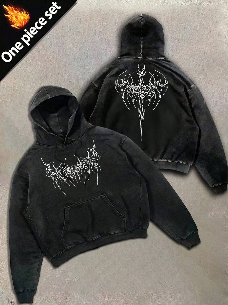 Sport MetroGents 男士休闲水洗印花连帽运动衫