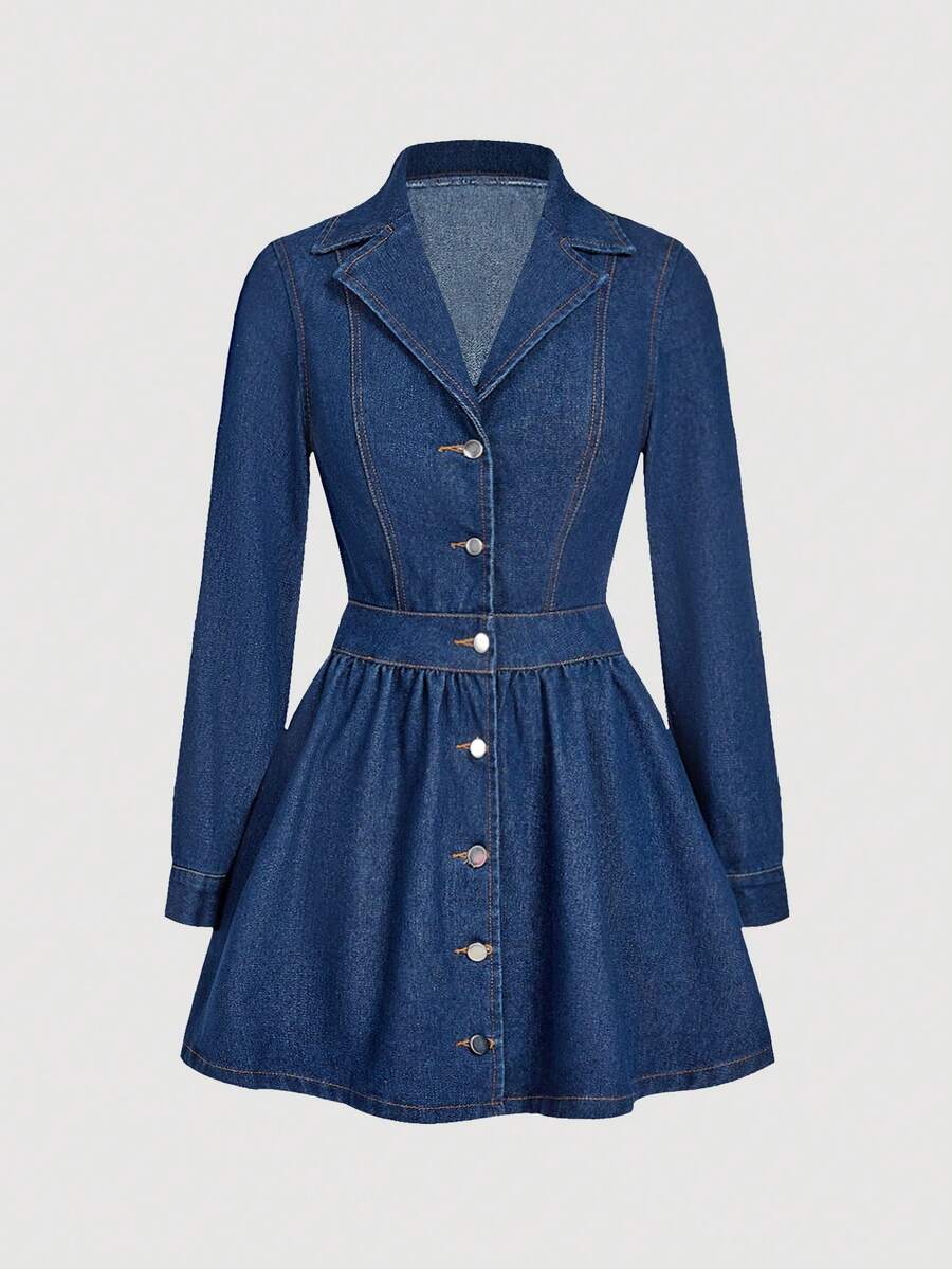 Sweetra 优雅休闲时尚女式牛仔连衣裙 - 藍色 - 查看 1