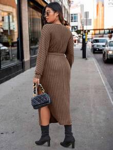 Calvaya Váy Maxi hở đùi có thắt lưng, trang phục cho lễ Tạ ơn dành cho nữ - Cà phê nâu - Xem 2