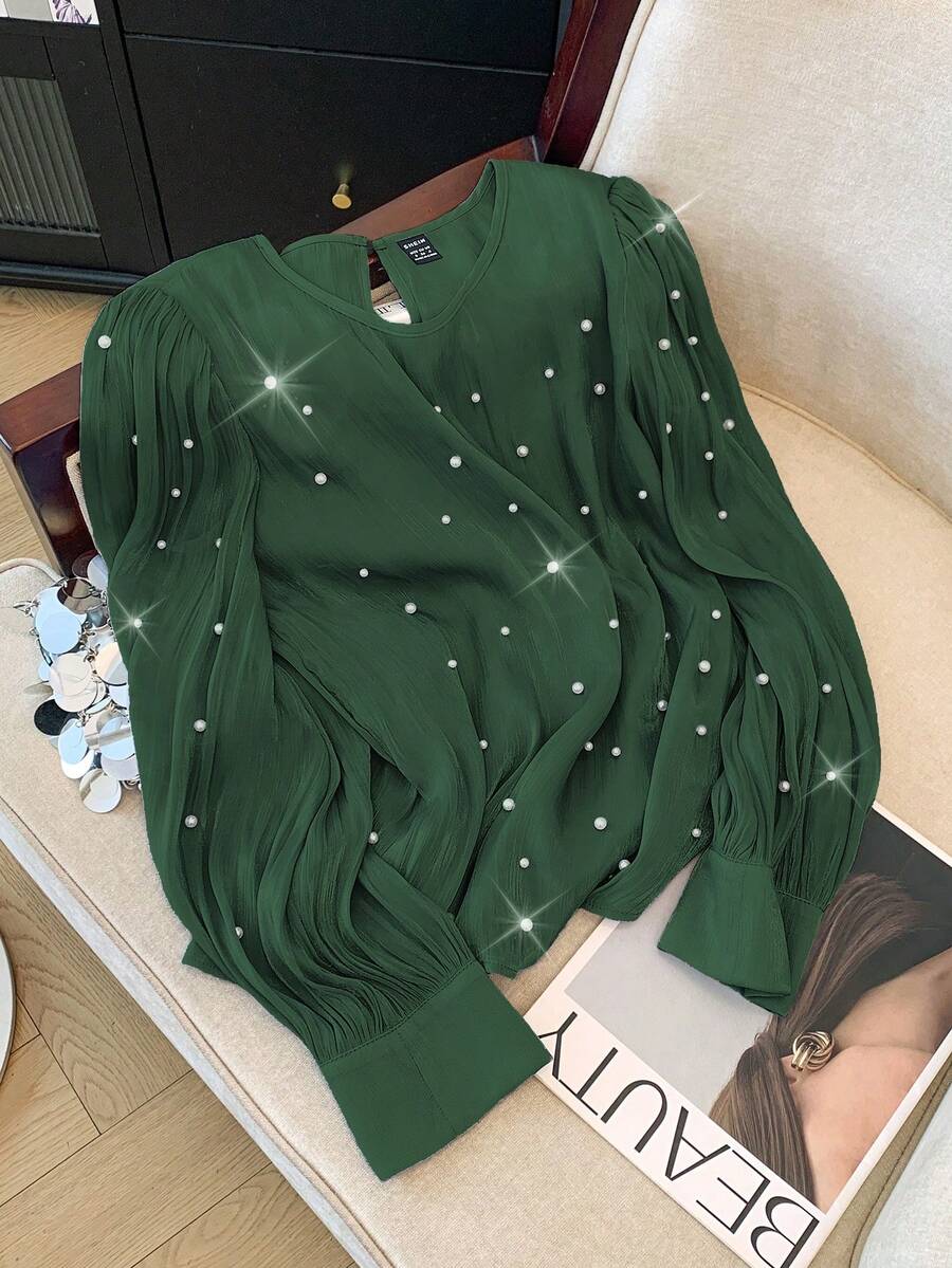 GlowEve Standard Size Women's French Luxury Beaded Blouse