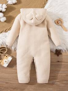 SHEIN Baby Girl Solid Color Cable Front Button Hooded Sweater Jumpsuit - Multicolor - View 2