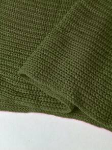 SHEIN LUNE 大码女式纯色V领长袖套头衫 - 綠色 - 查看 8