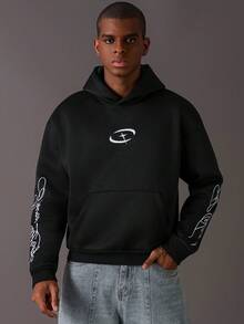 STYNVO Sudadera con capucha casual para hombres con bordado de letras, sudaderas con capucha gráficas negras de otoño/invierno, sudaderas con capucha negras para hombres, sudadera con capucha de estilo urbano, sudadera con capucha gráfica - Negro - Ver 4