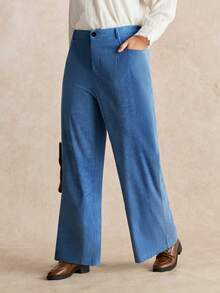 EMERY ROSE Plus Size Corduroy Real Pockets Straight Leg Casual Pants, Elegant For Outings, Commuting, Dates, And Gatherings
