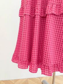 INAWLY New Autumn Cute Ruffle Hem Dress For Women - Hot Pink - View 6
