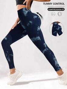 Gameset SHEIN Sport 女士高腰扎染修身休闲简约紧身裤瑜伽裤 - 彩色 - 查看 4