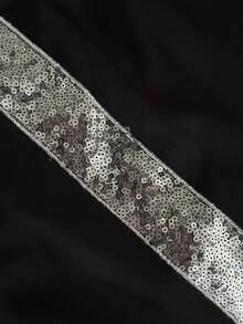 Cravure Plus Size Fashion Contrast Color Sequin Design Wide Leg Pants - Black - View 3